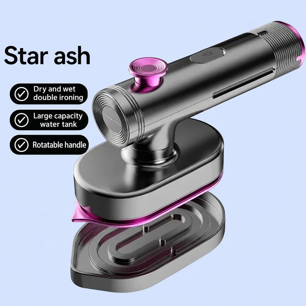 Portable handheld garment steamer in greyish purple